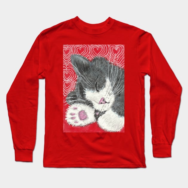 Sleeping kitten cat Long Sleeve T-Shirt by SamsArtworks